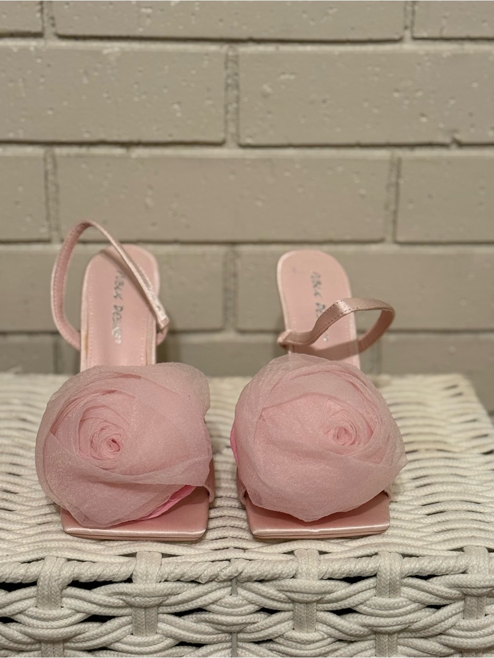 Public Desire Blush Pink Rose-Embellished Heeled Sandals